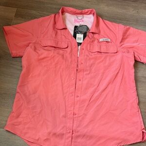 Columbia Coral-Pink Short Sleeve Snap Shirt